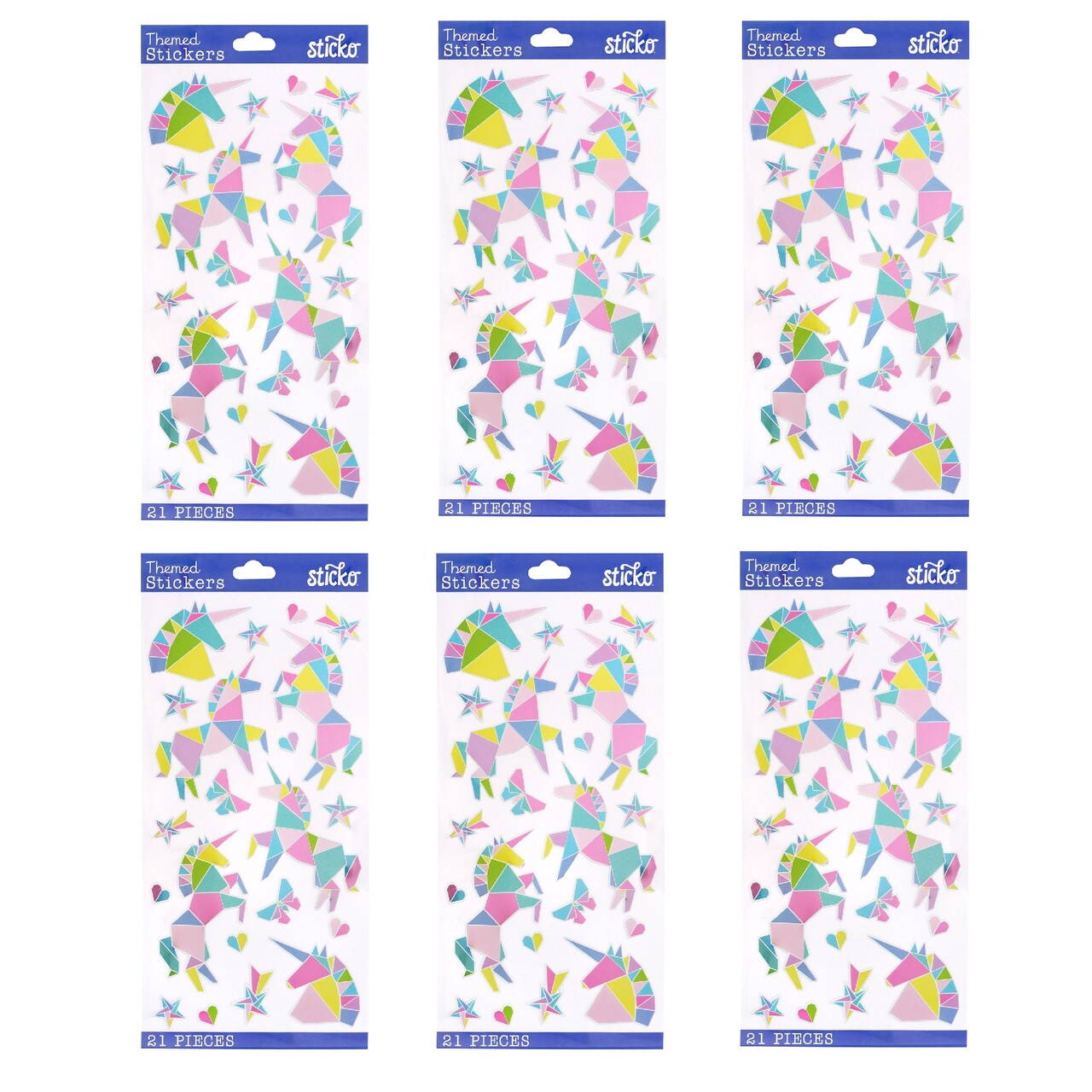 Multipack of 6 - Sticko Themed Stickers - Origami Unicorn, 21pcs